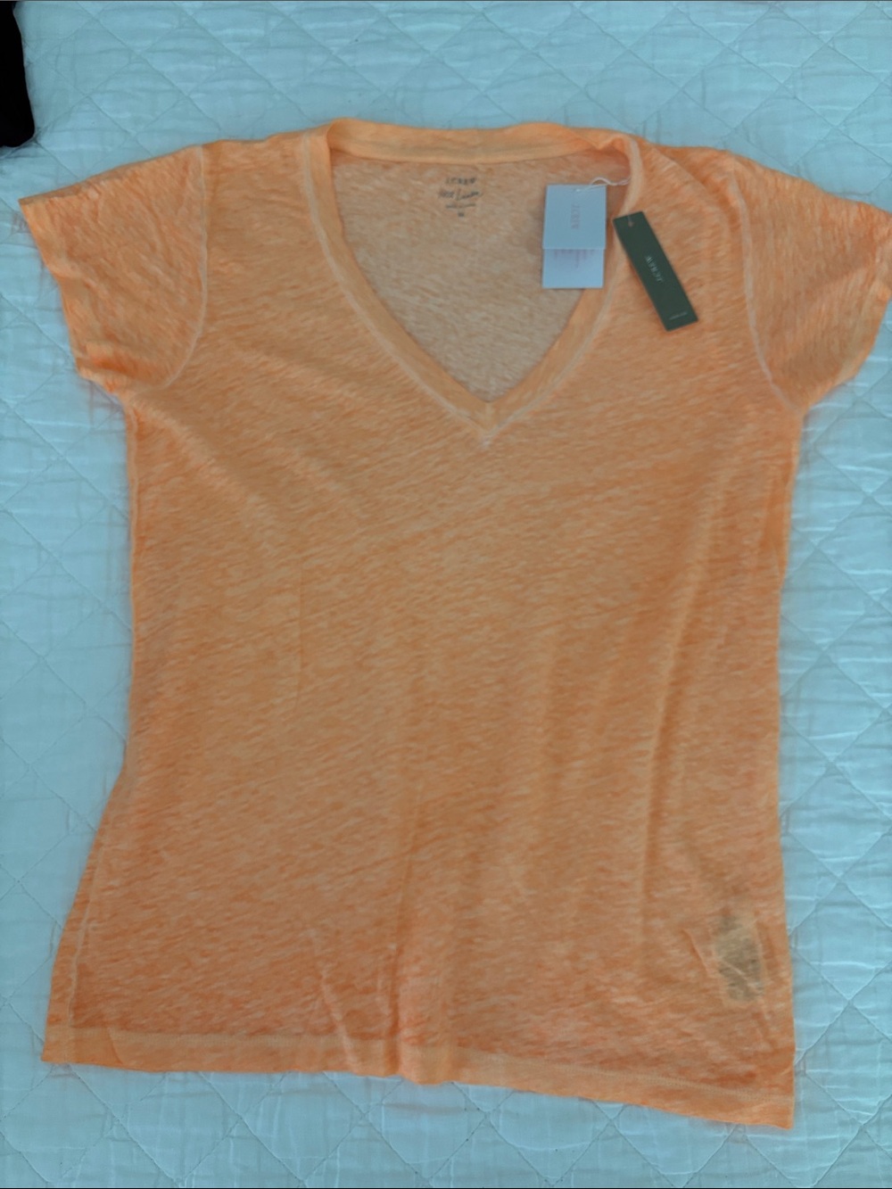 J. Crew Linen Sorbet Orange V-Neck Short Sleeve Tee